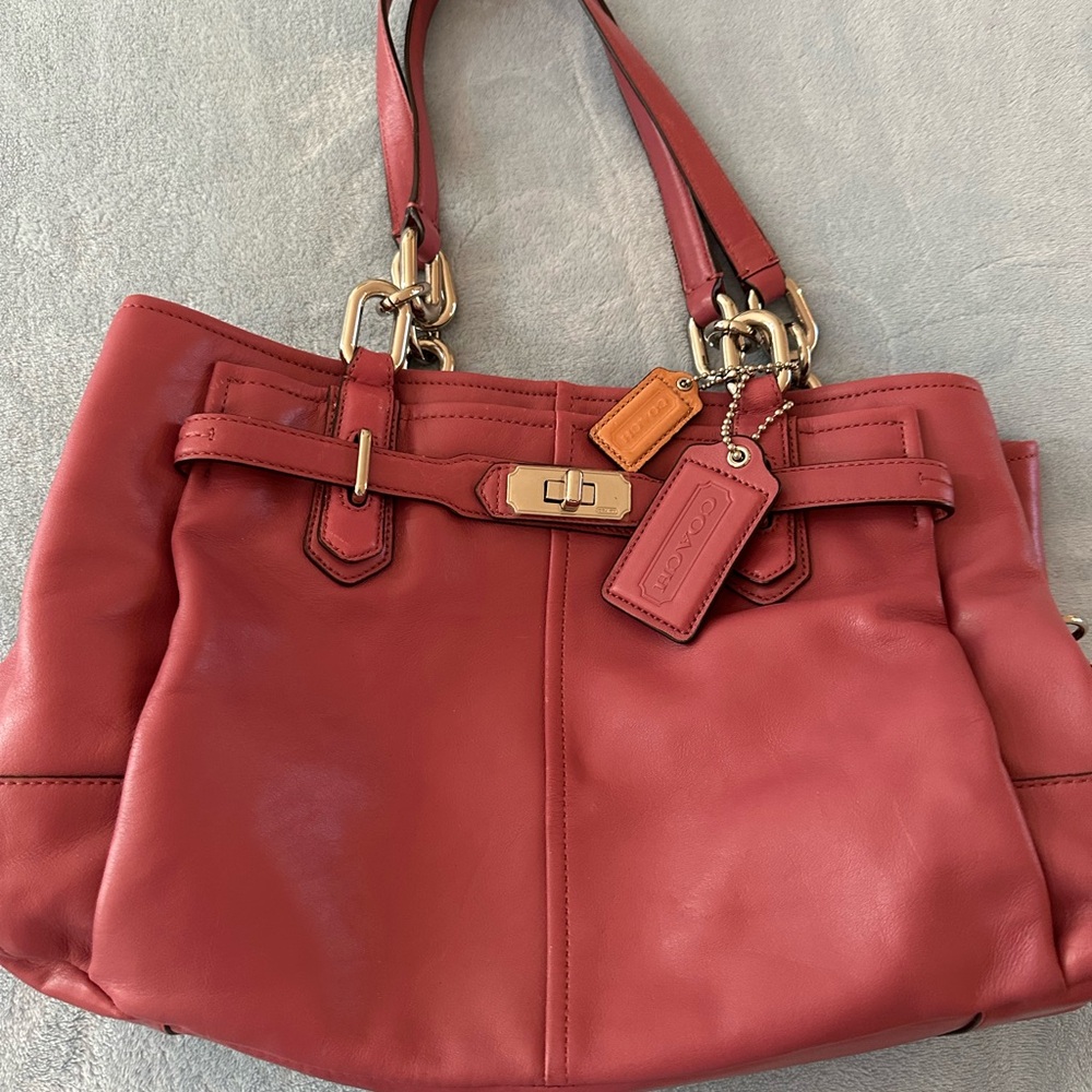 Coach Red/coralpink Leather “city bag”